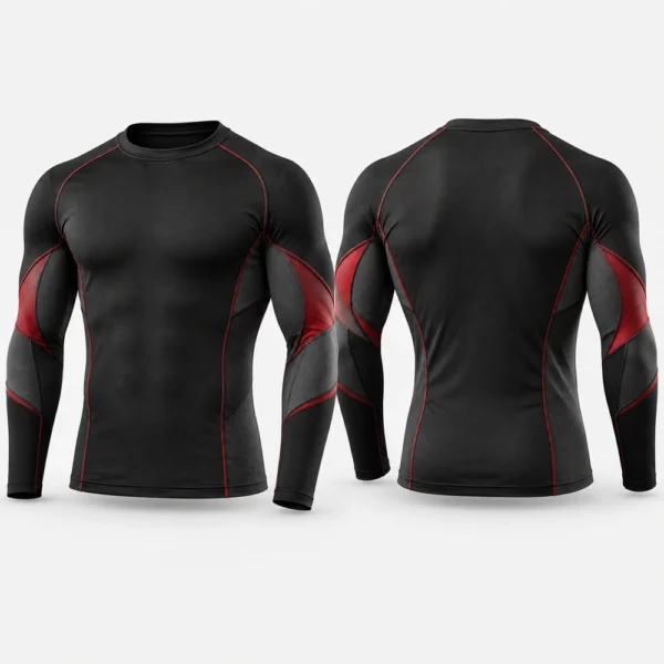 Men's long-sleeve compression shirt featuring a fitted athletic cut.