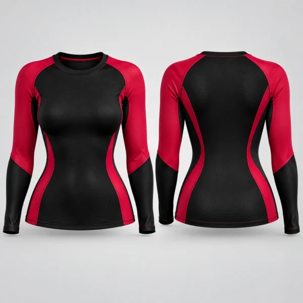 Women's long-sleeve compression shirt featuring a fitted athletic silhouette.
