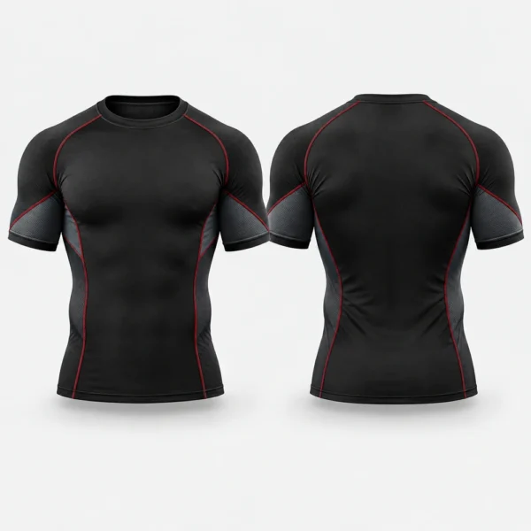 Men's short-sleeve compression shirt featuring a fitted athletic cut.
