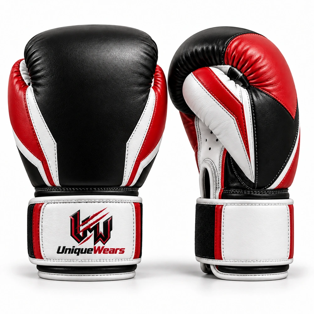 boxing-gloves-black-front Boxing gloves featuring padded knuckles, a curved fist design and wrist closures.