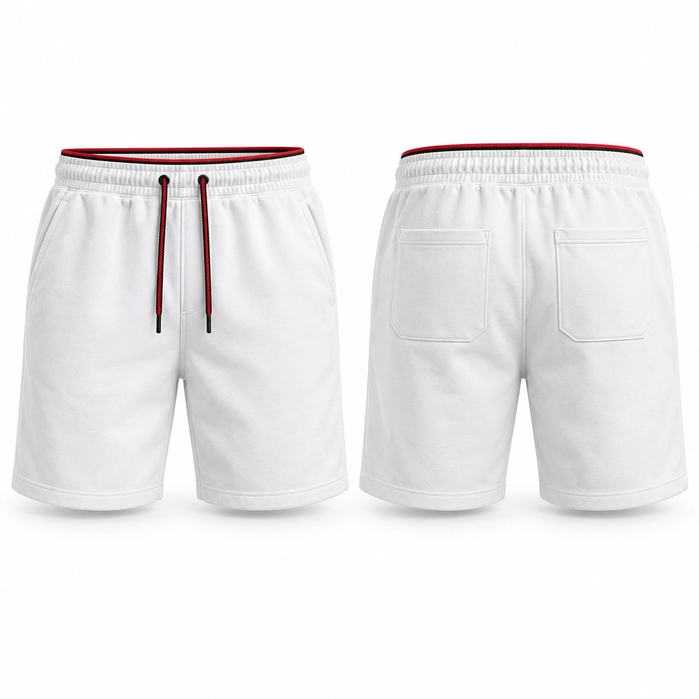 casual-shorts-white-front-back Shorts featuring an elasticated waistband, side pockets and a relaxed fit.