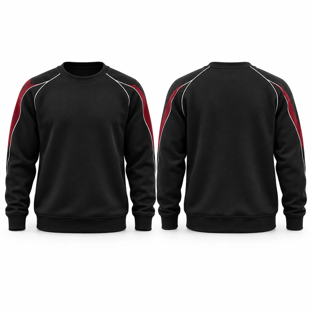 crewneck-sweatshirt-black-front-back Sweatshirt featuring a crew neckline, long sleeves and ribbed cuffs and hem.