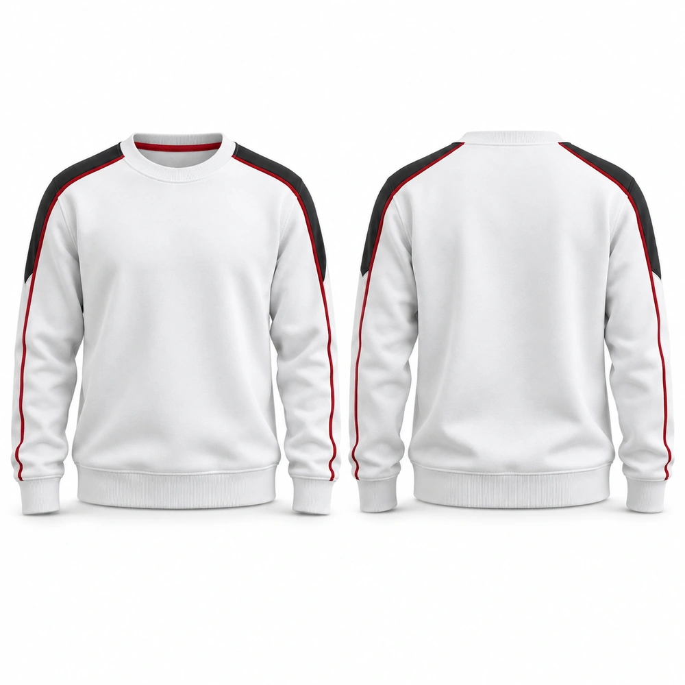 crewneck-sweatshirt-white-front-back Sweatshirt featuring a crew neckline, long sleeves and ribbed cuffs and hem.