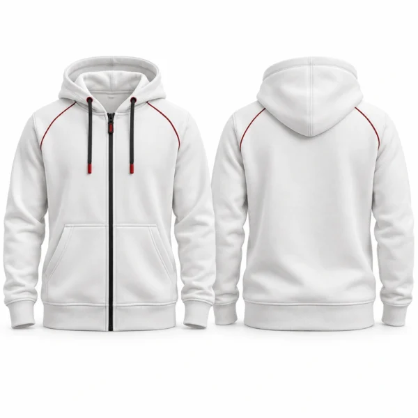 Full-zip hoodie featuring a front zipper, attached hood, split front pockets and ribbed cuffs.