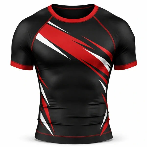 Short-sleeve MMA grappling rash guard featuring a fitted athletic cut and short sleeves.