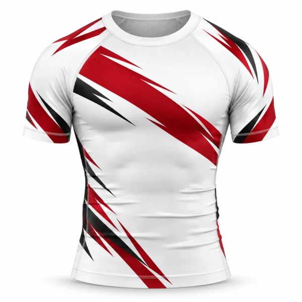 Short-sleeve MMA grappling rash guard featuring a fitted athletic cut and short sleeves.