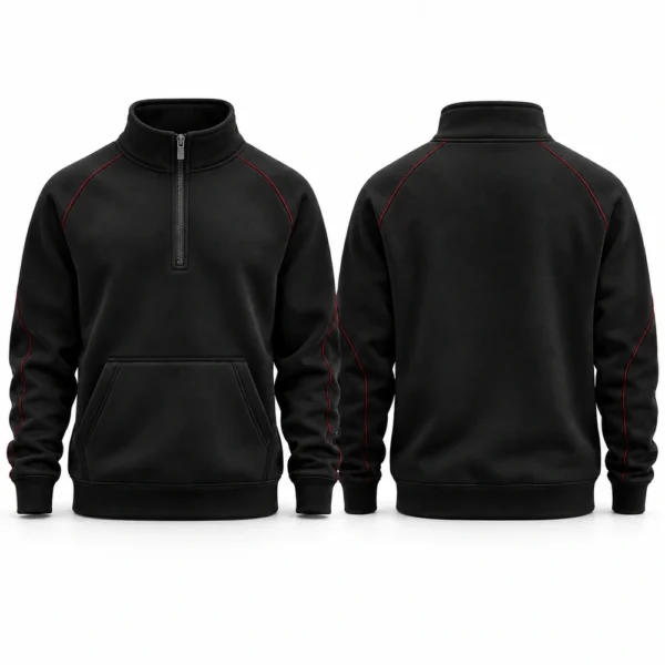Quarter-zip sweatshirt featuring a stand-up collar, partial front zipper and long sleeves.