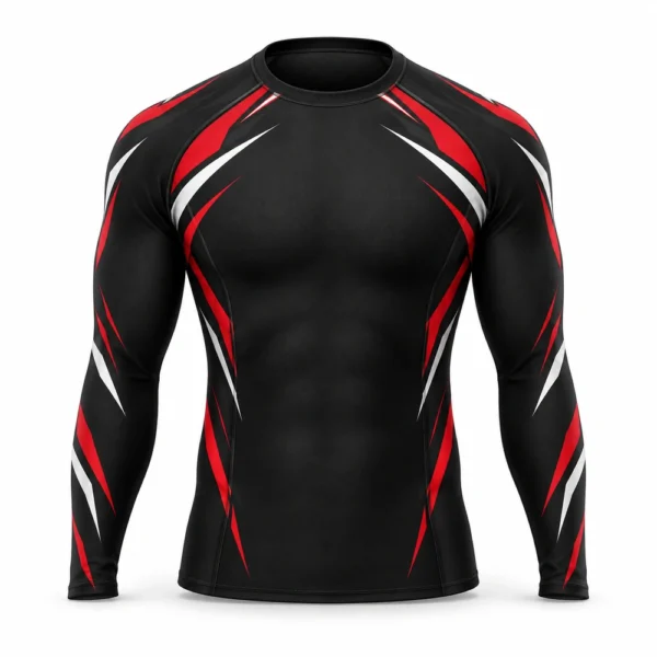 Long-sleeve MMA grappling rash guard featuring a fitted athletic cut and full-length sleeves.