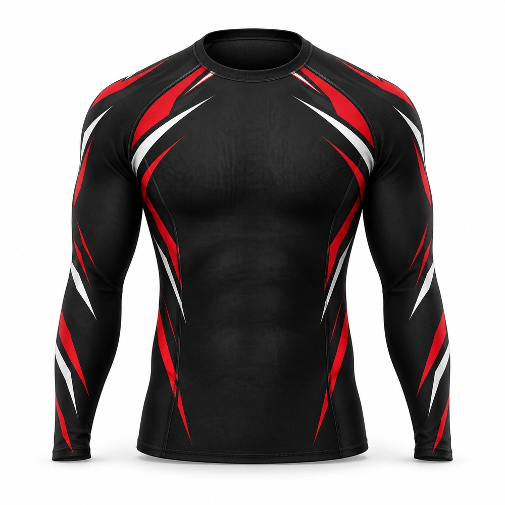 rash-guard-full-sleeve-black-theme Long-sleeve MMA grappling rash guard featuring a fitted athletic cut and full-length sleeves.