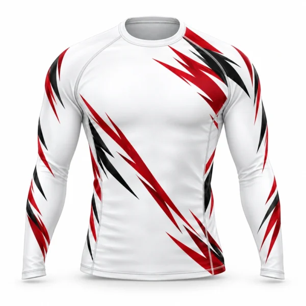Long-sleeve MMA grappling rash guard featuring a fitted athletic cut and full-length sleeves.