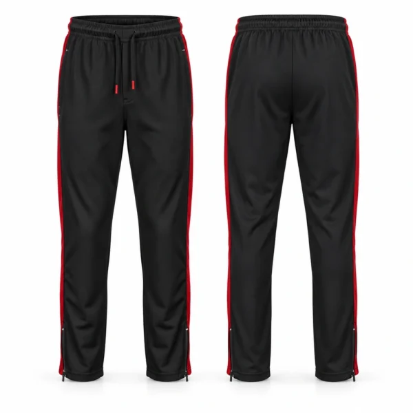 Trousers featuring a structured waistband, belt loops, front pockets and straight-leg styling.