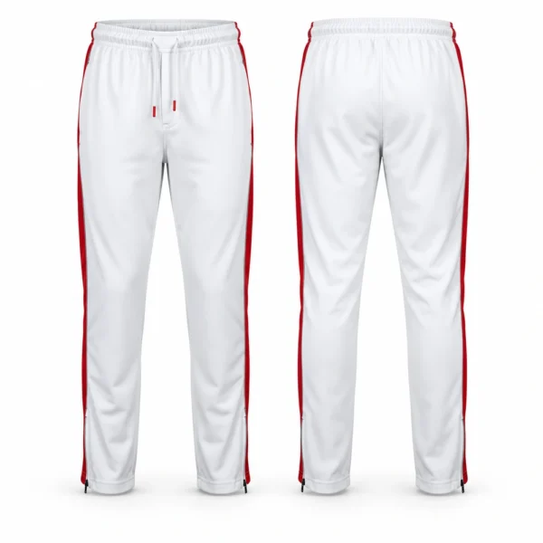 Trousers featuring a structured waistband, belt loops, front pockets and straight-leg styling.