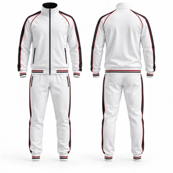 Matching tracksuit featuring a coordinated jacket and trousers.
