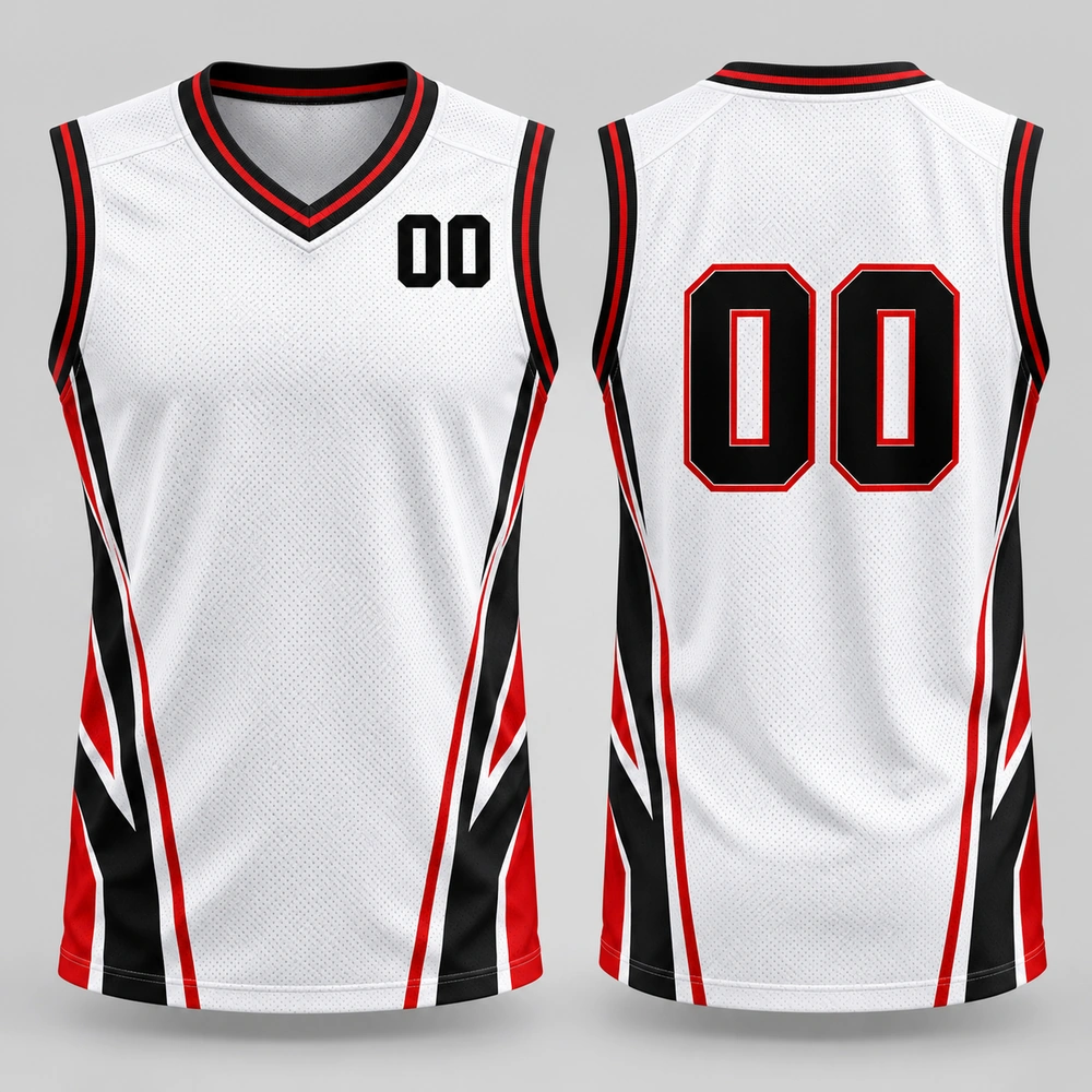 Custom home basketball uniform for clubs, schools and competitive teams. Home basketball uniform featuring a sleeveless jersey and matching shorts.