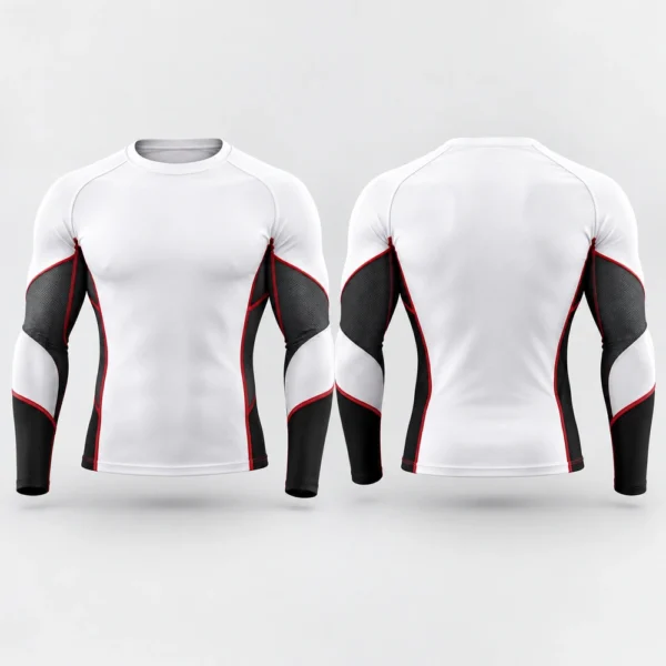 Men's long-sleeve compression shirt featuring a fitted athletic cut.