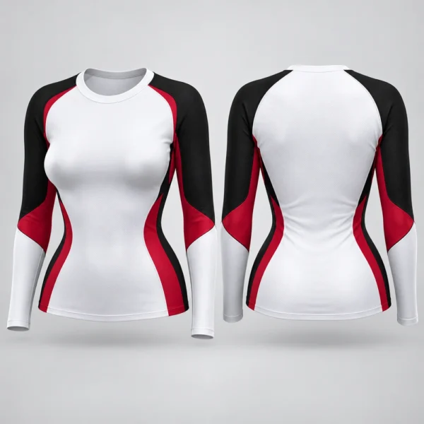 Women's long-sleeve compression shirt featuring a fitted athletic silhouette.