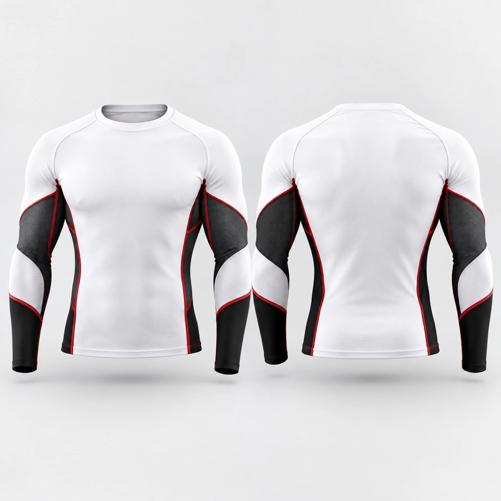 white-full-compression-shirt Men's long-sleeve compression shirt featuring a fitted athletic cut.