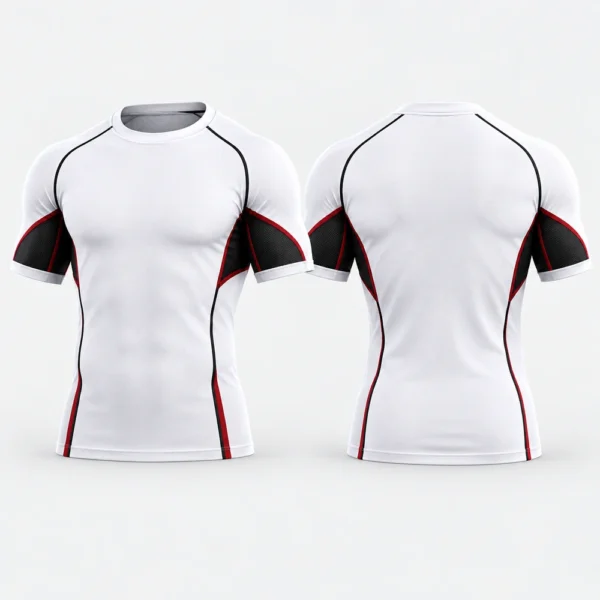Men's short-sleeve compression shirt featuring a fitted athletic cut.
