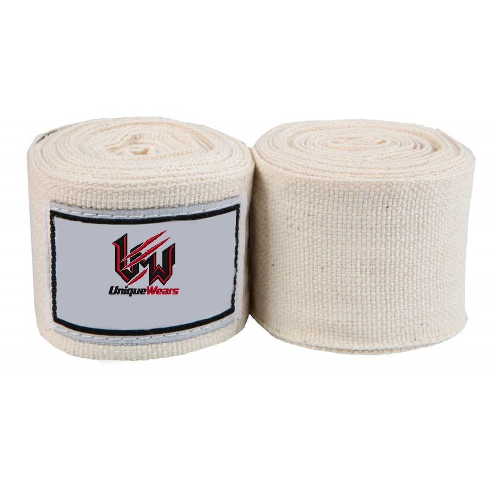 wrist-wrap-uniquewears Boxing hand wraps featuring a flexible fabric construction and wrist fastening.